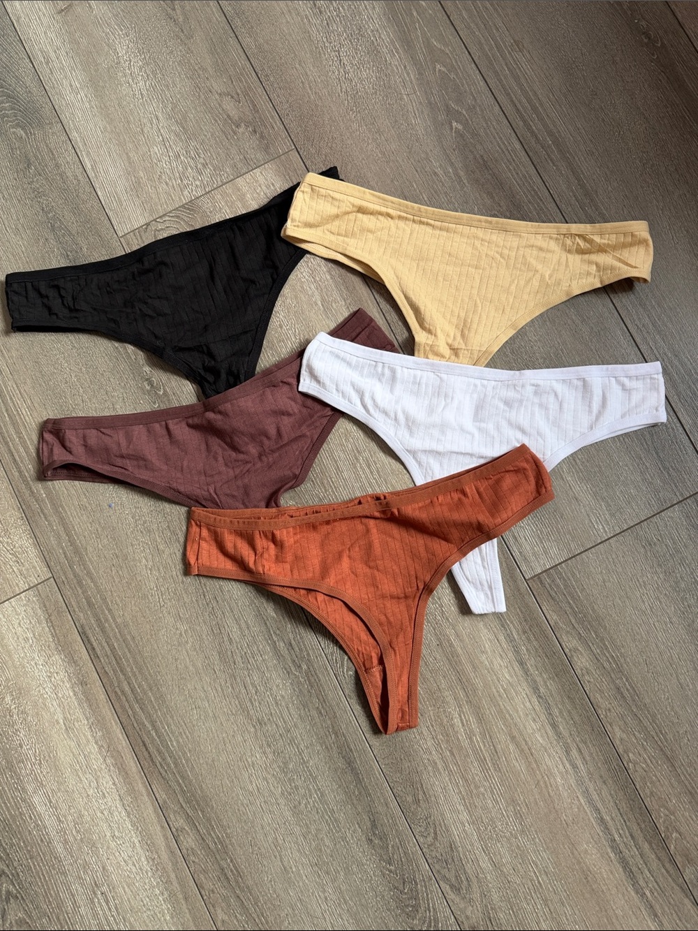 Ribbed thongs  5-Pack — Black, White, Cream, Rust & Mauve